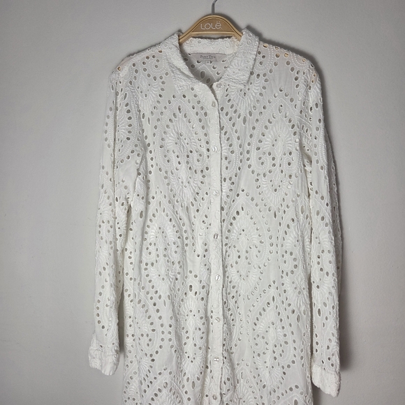 Part Two White Eyelet Broderie Anglaise Cotton Button Front Duster Dress - Picture 8 of 12